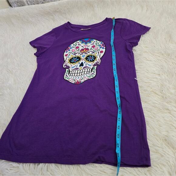 Purple Sugar Skull T-Shirt Colorful Bobbie Brooks Day Of The Dead Graphic Tee S - Picture 8 of 10